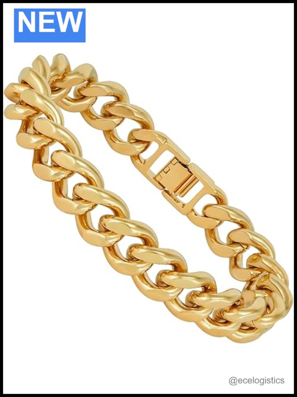 15mm Miami Curb Cuban Link Bracelet 24k Gold Plated